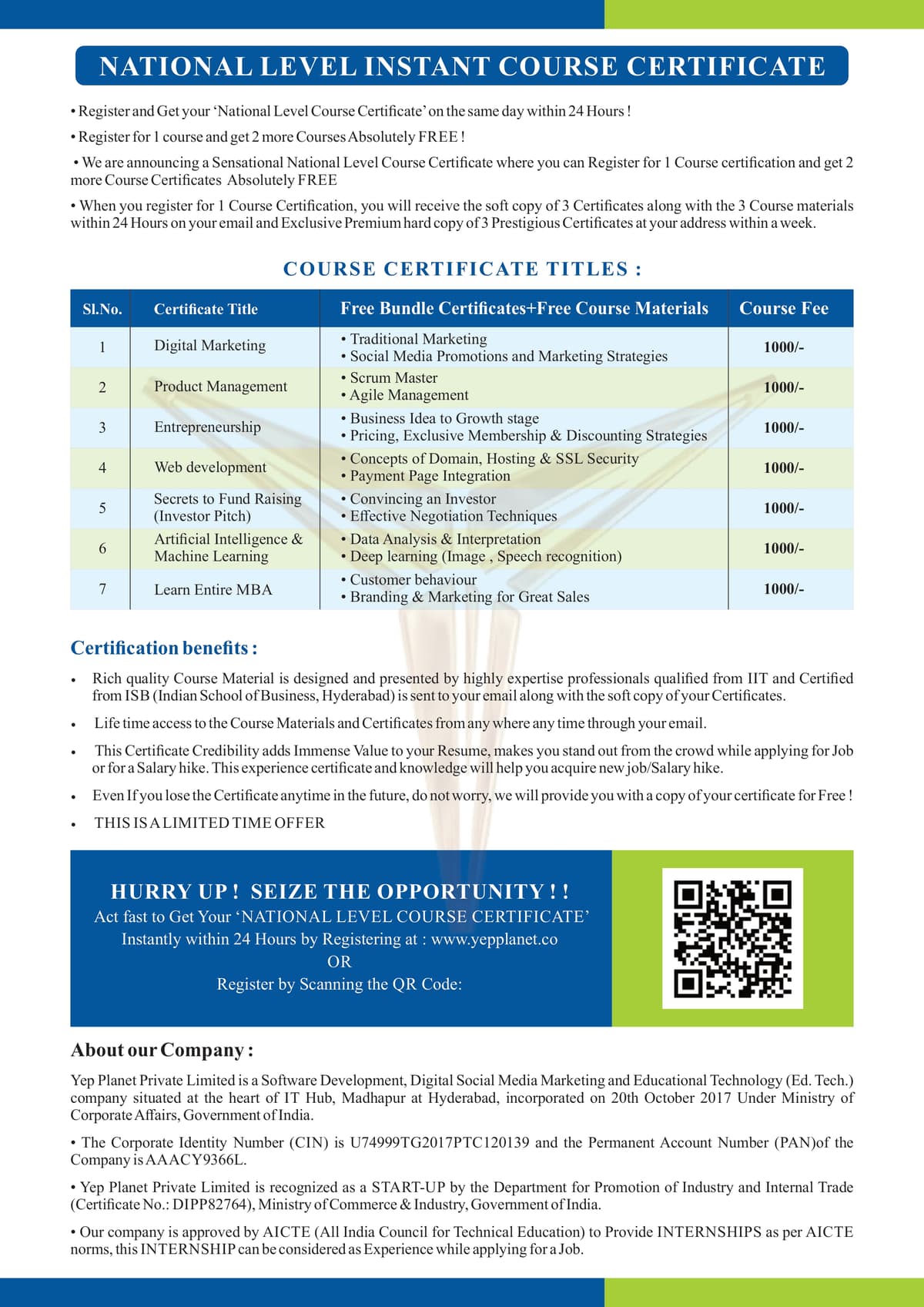 NATIONAL LEVEL COURSE CERTIFICATION — Yep Planet