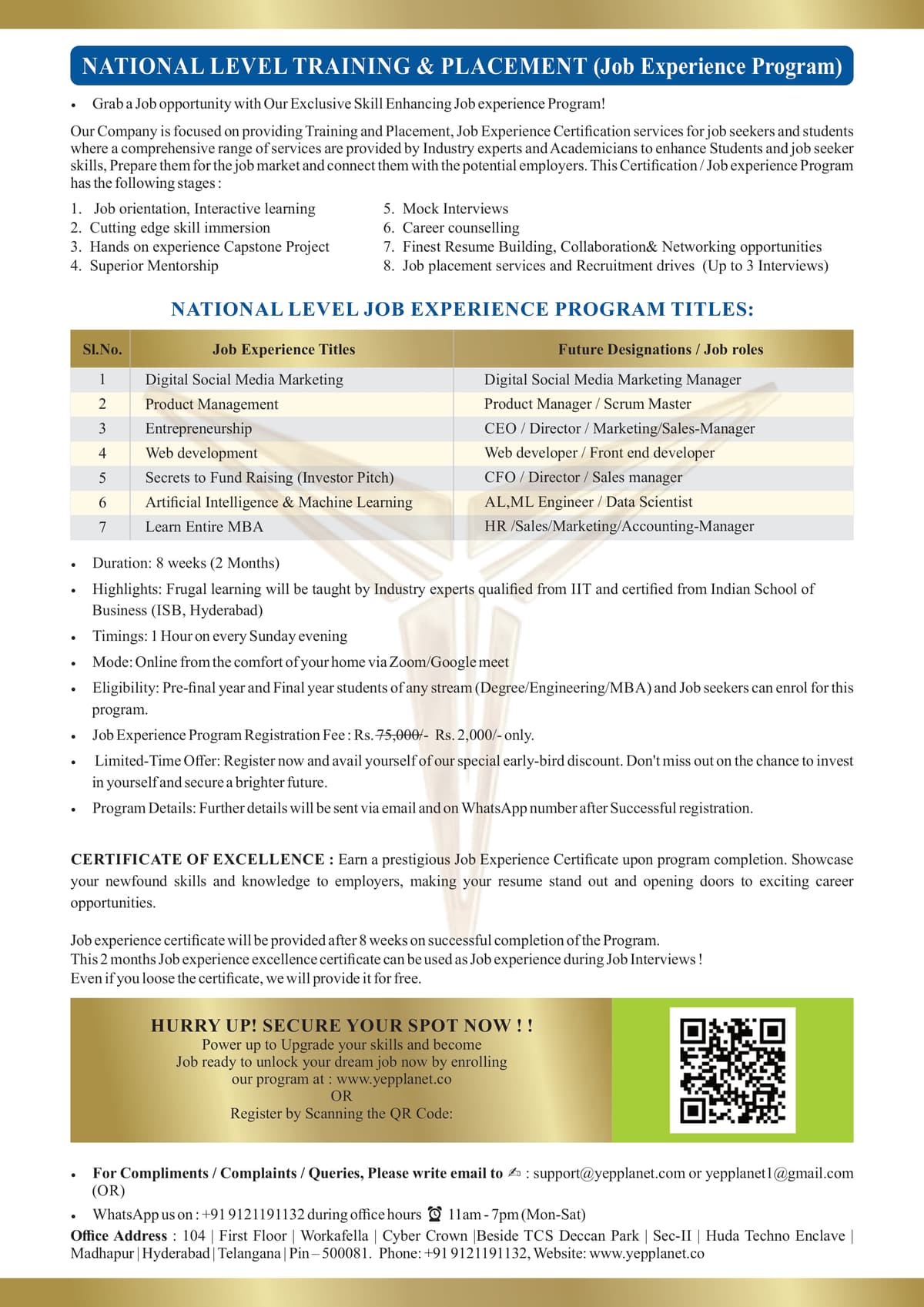 NATIONAL LEVEL JOB EXPERIENCE — Yep Planet